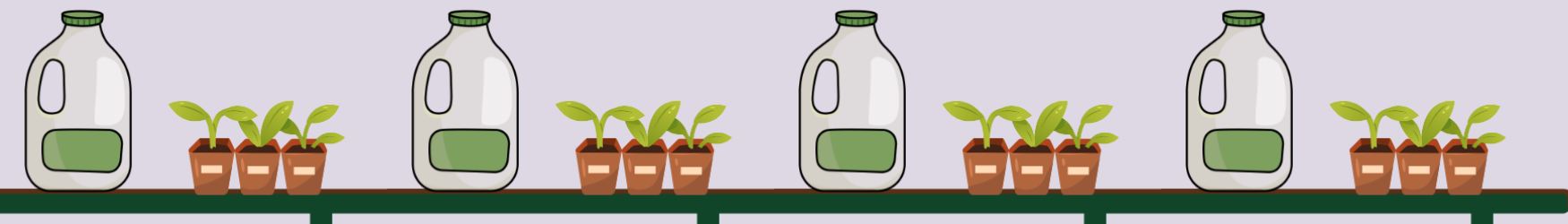 repeating graphics of a milk jug and potted seedlings